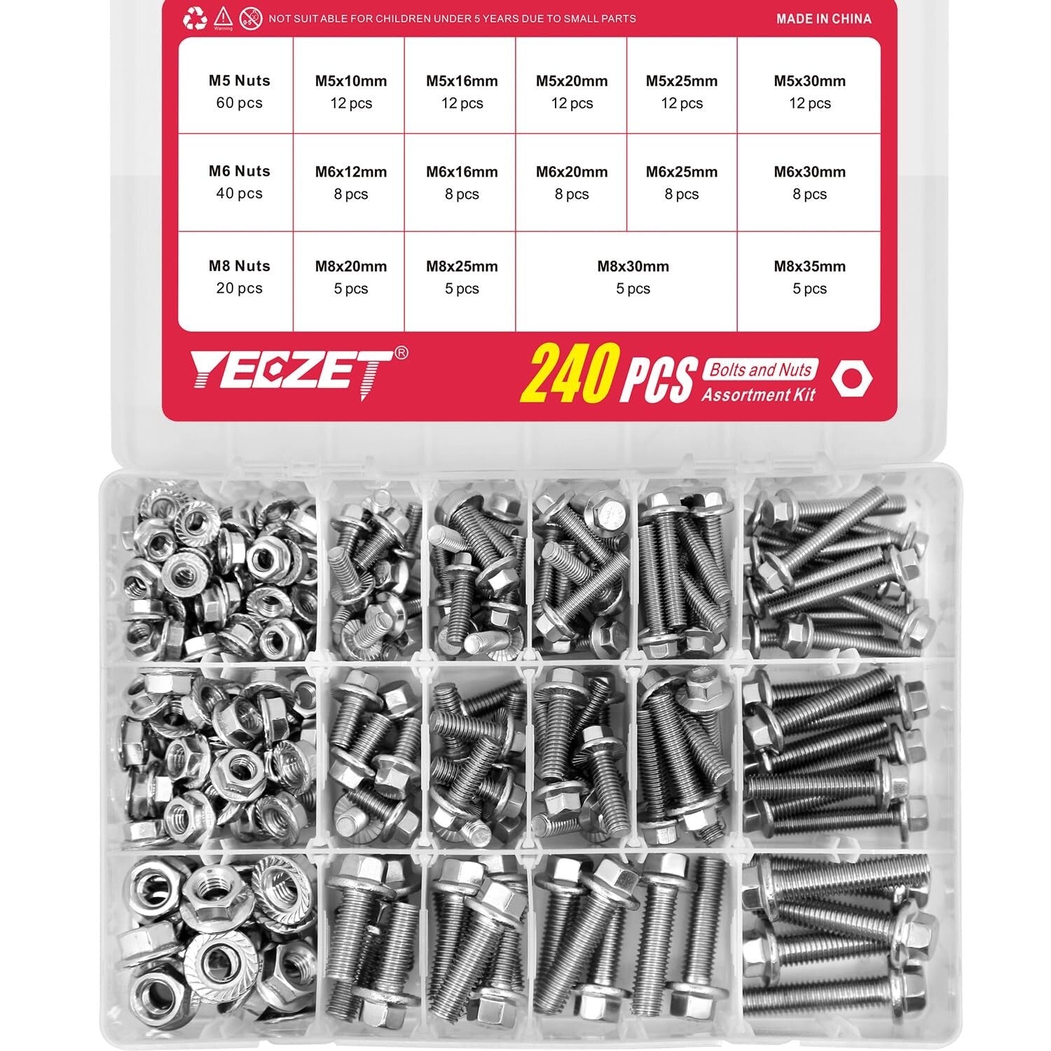 Versatile 240PC Flanged Bolts & Nuts in Stainless Steel - Ideal for Repairs