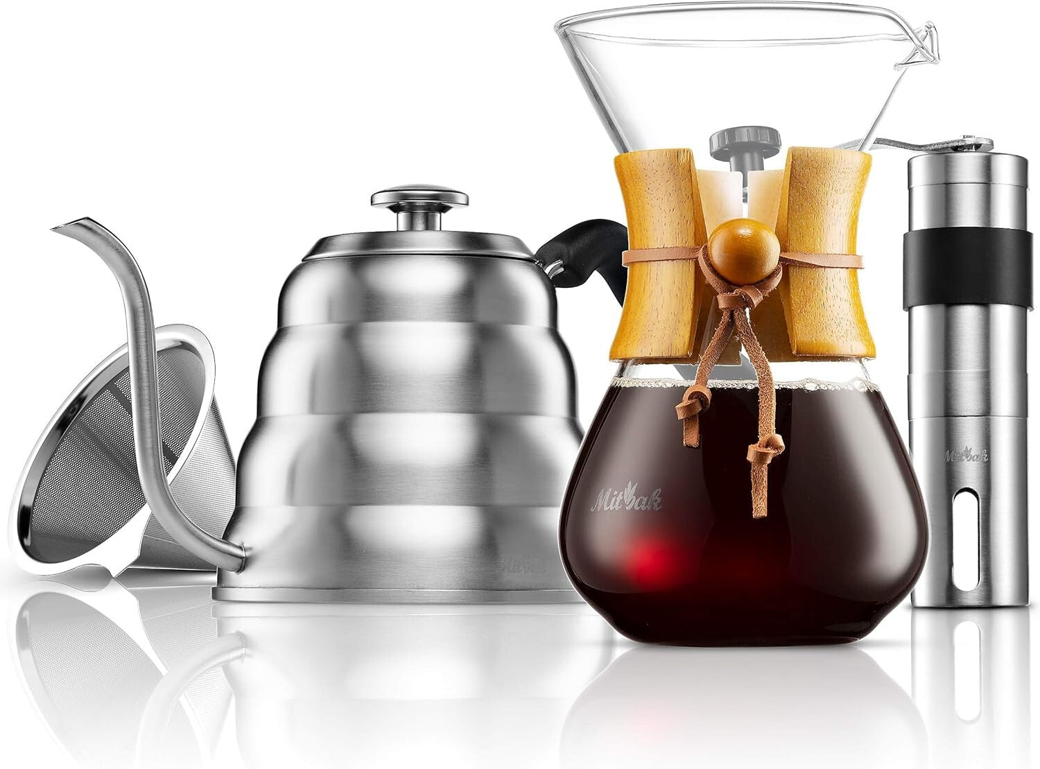 Elegant Coffee Set: Includes Gooseneck Kettle, Grinder & Dripper for Home Use