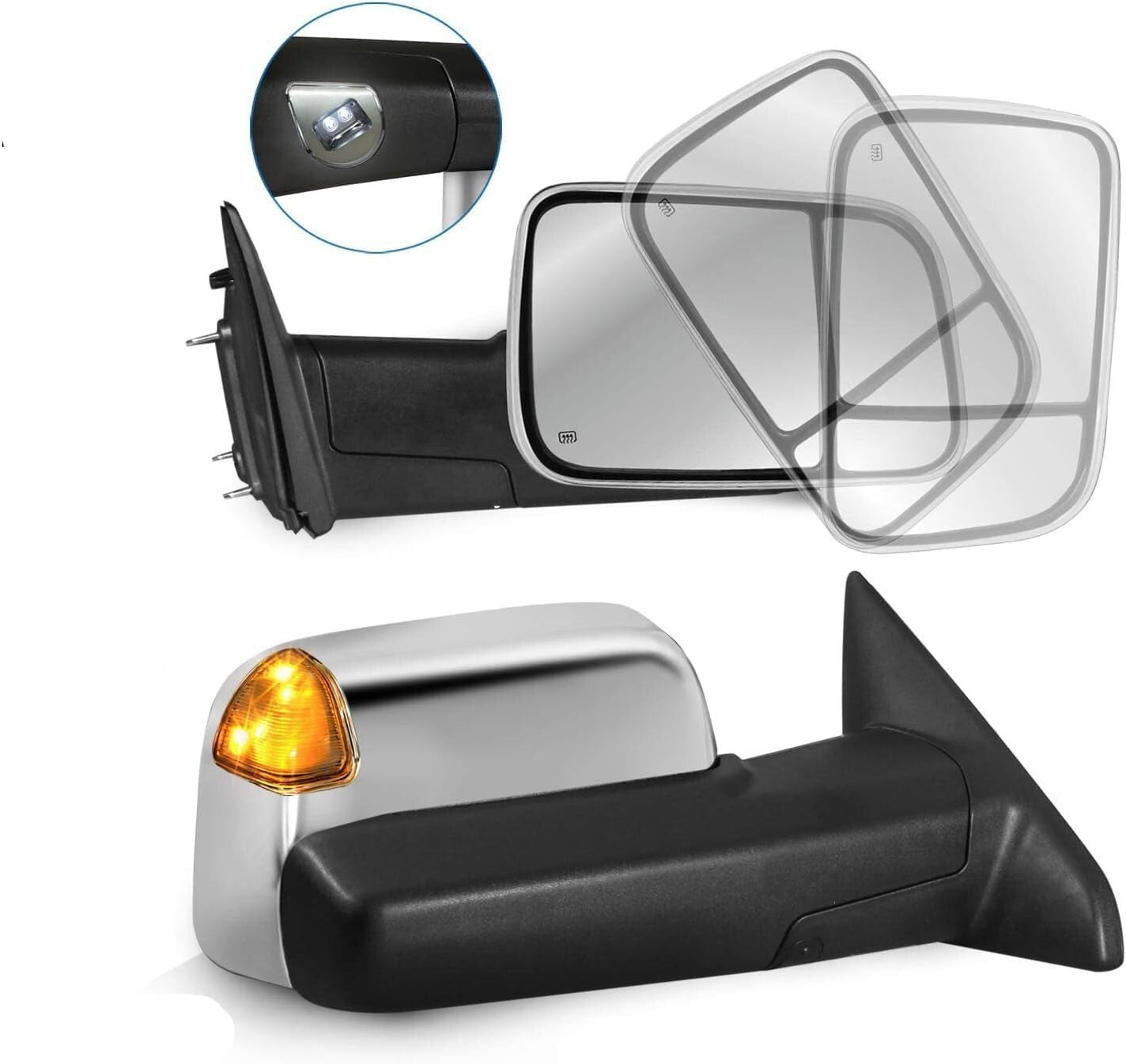 Premium Heated Towing Mirrors with Puddle Lights for 2009-2023 Ram 1500 Classic