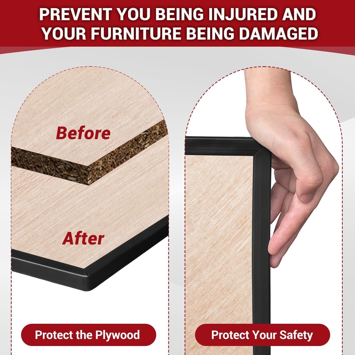 Durable 2" Black U Channel Edge Protector - 20ft Easy Install Trim for Furniture