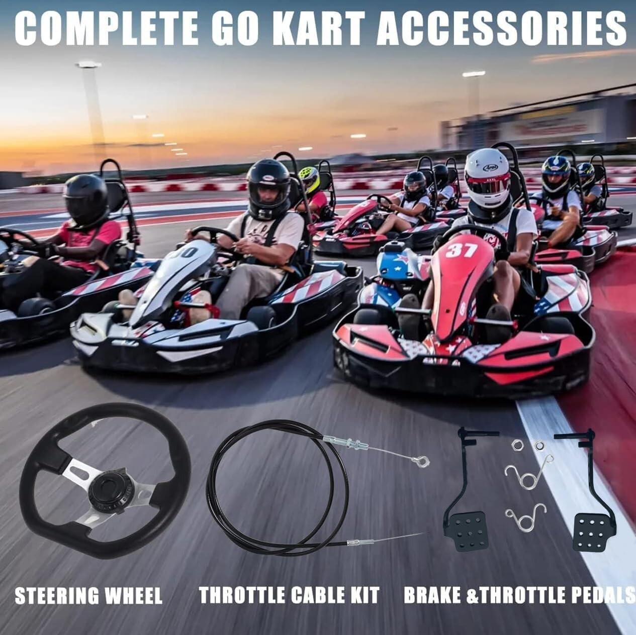 Complete Go-Kart Brake and Throttle Pedals with Steering Wheel Kit, 71" Cable