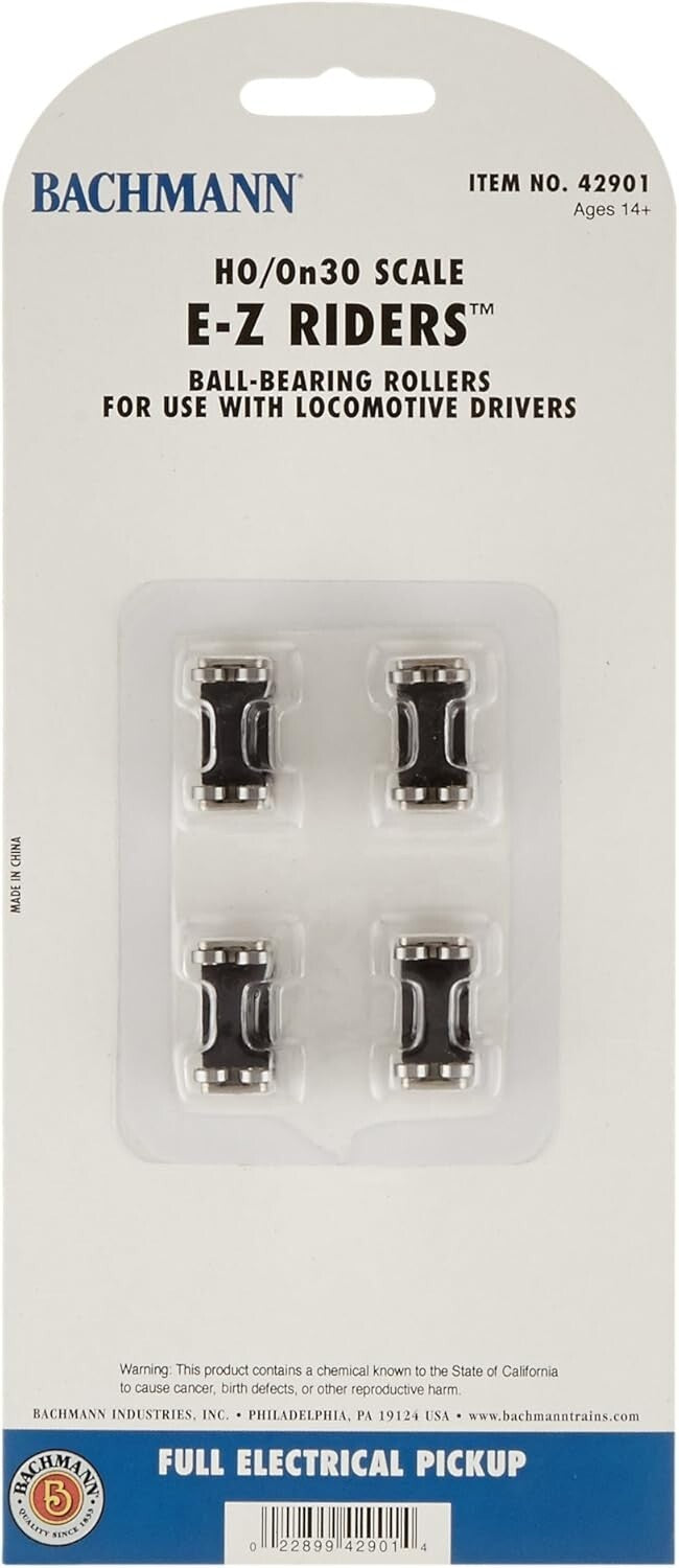 4-Pack HO/On30 E-Z Riders with Ball Bearing Rollers for Test Running Locomotives