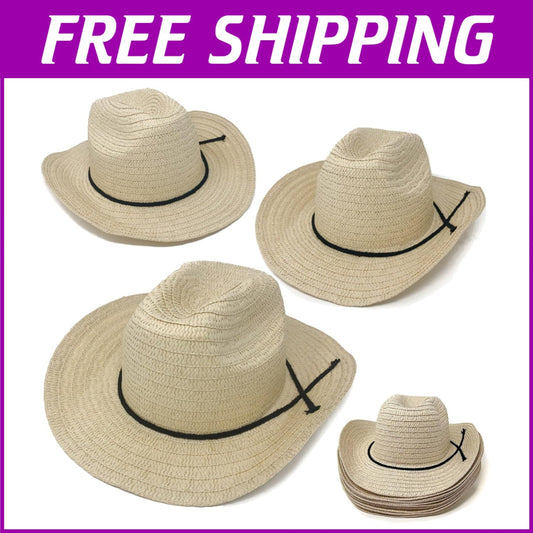 Universal Fit 24" Straw Cowboy Hats for Men & Women - Perfect Party Accessories