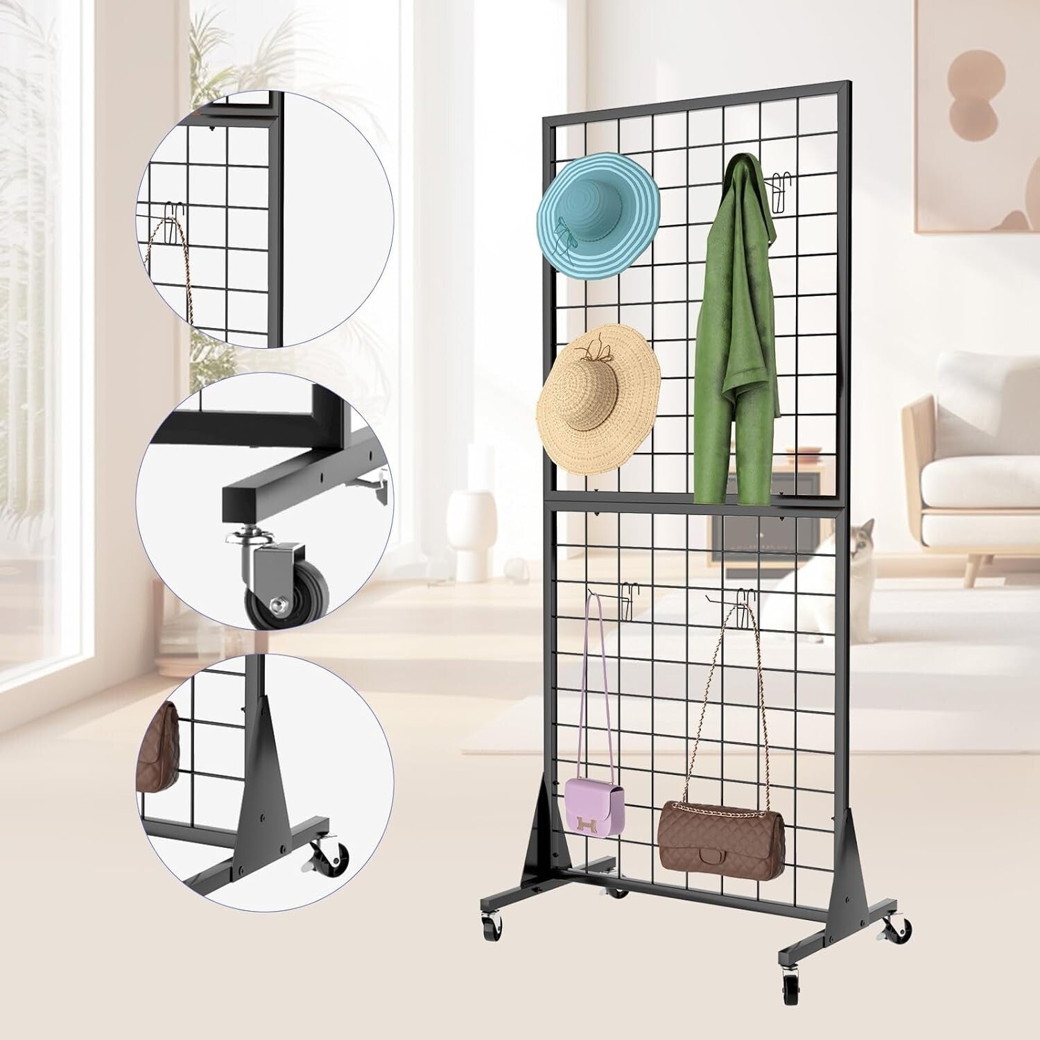 4-Pack Heavy-Duty Gridwall Display Stands with Triangle Base - Retail Essential