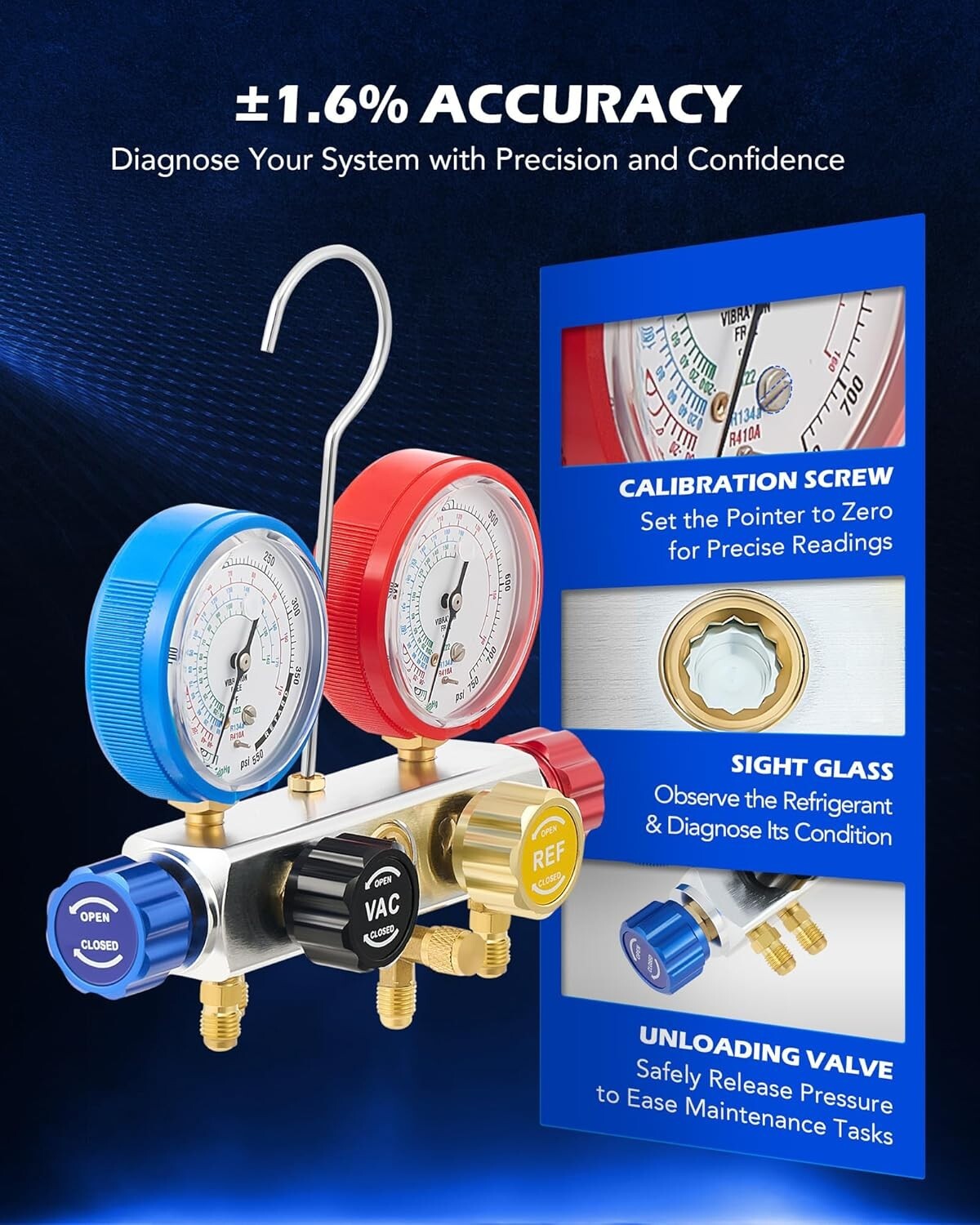 Automotive AC Diagnostic Tool Set with Color-Coded Hoses & Pressure Gauges