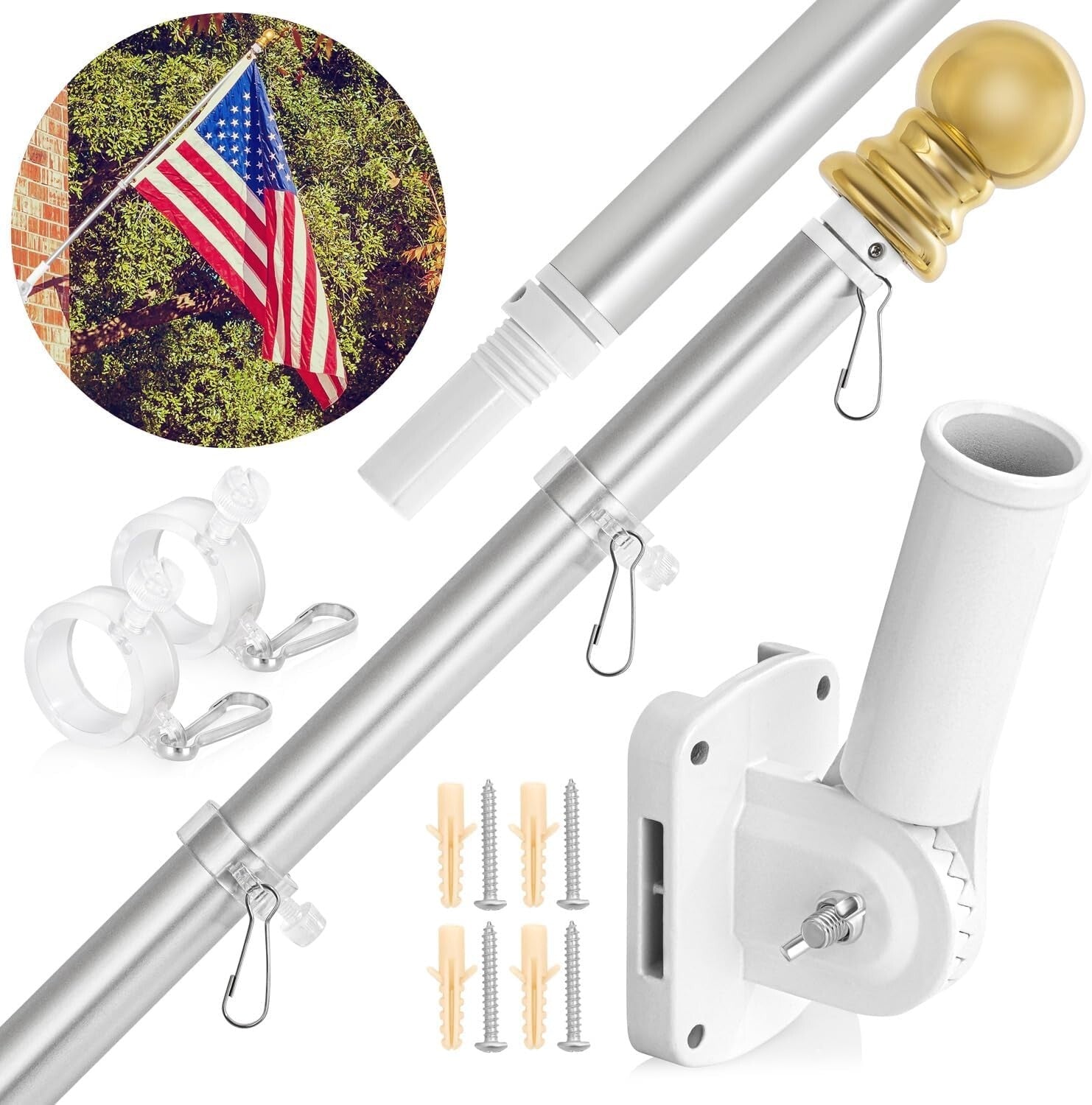 Durable 6FT Flagpole with Heavy-Duty 3x5 American Flag for Outdoor Display