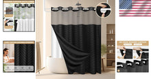 Load image into Gallery viewer, Modern Tufted Chevron Shower Curtain with Snap-on Liner, Black &amp; Light-Filtering
