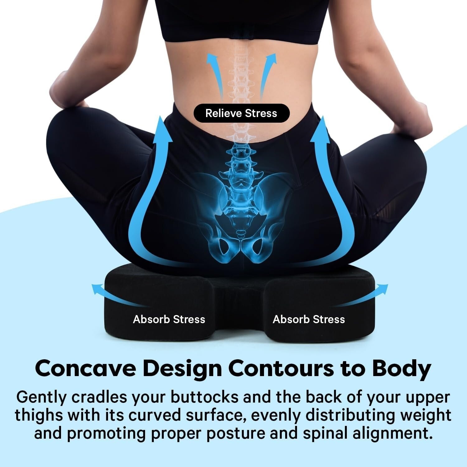 Extra Thick High-Density Memory Foam Seat Cushion for Back Pain Relief - Black