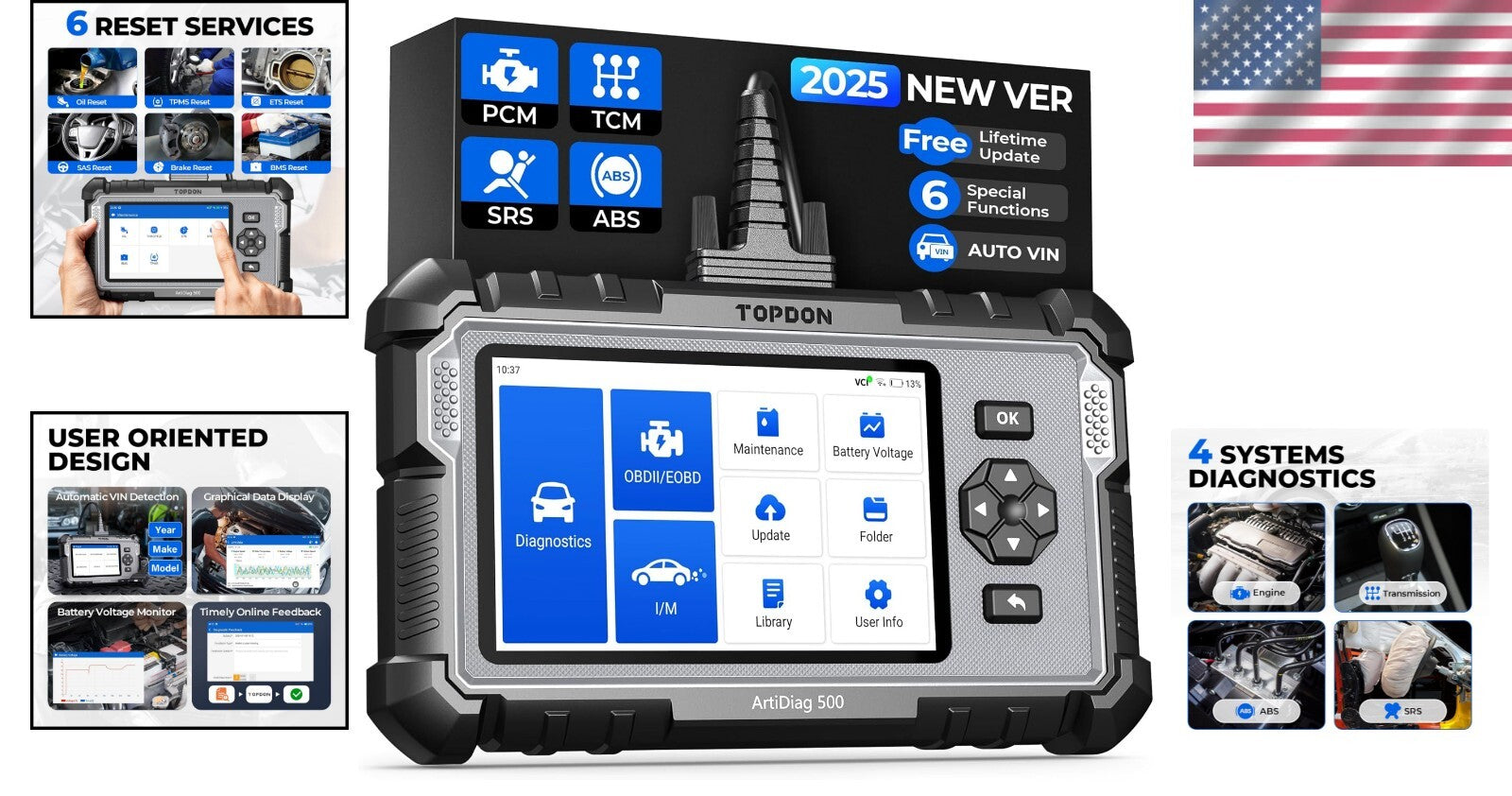 Essential AD500 Automotive Scanner with 6 Maintenance Services & Multi-Language