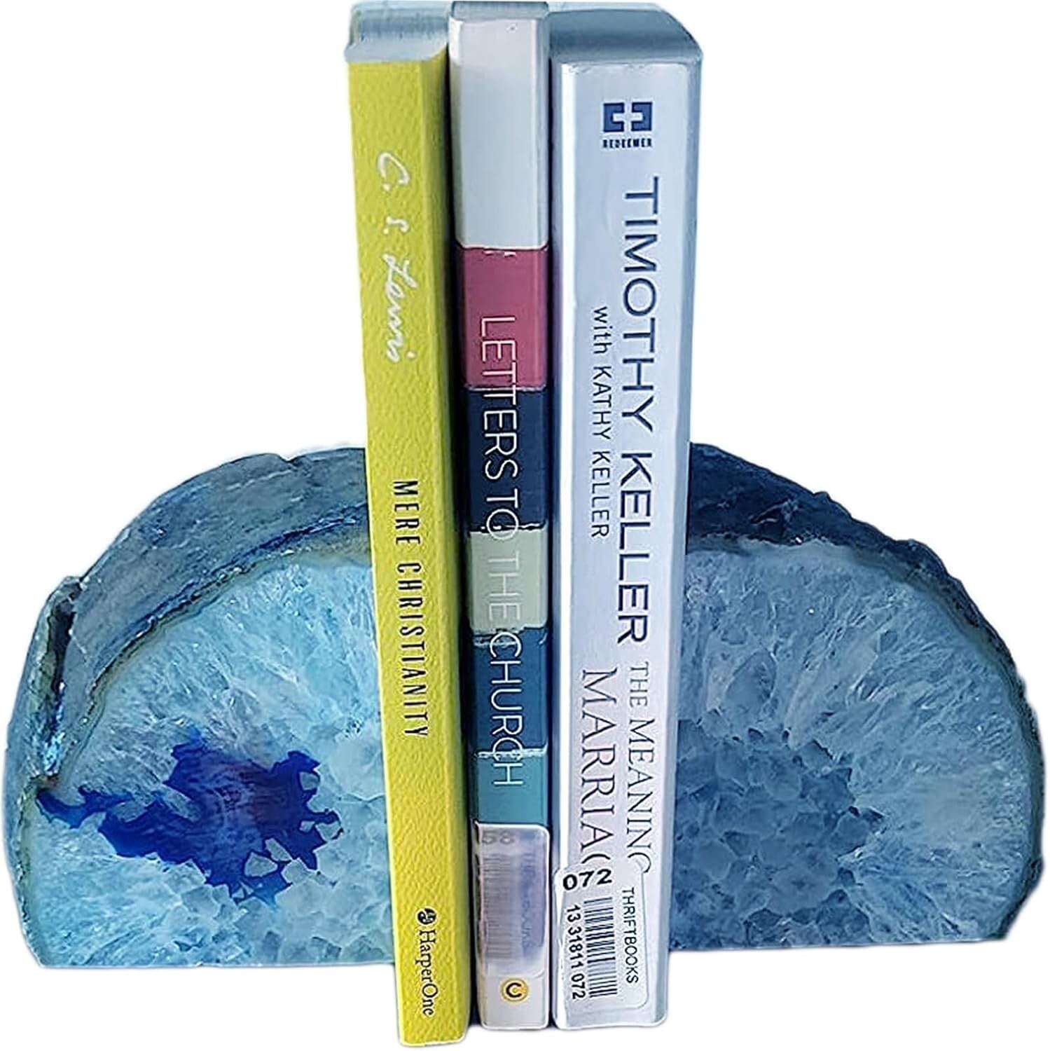 Artistic Blue Agate Bookends - Decorative Crystal Holding Bookends Pair, 3.5 lbs