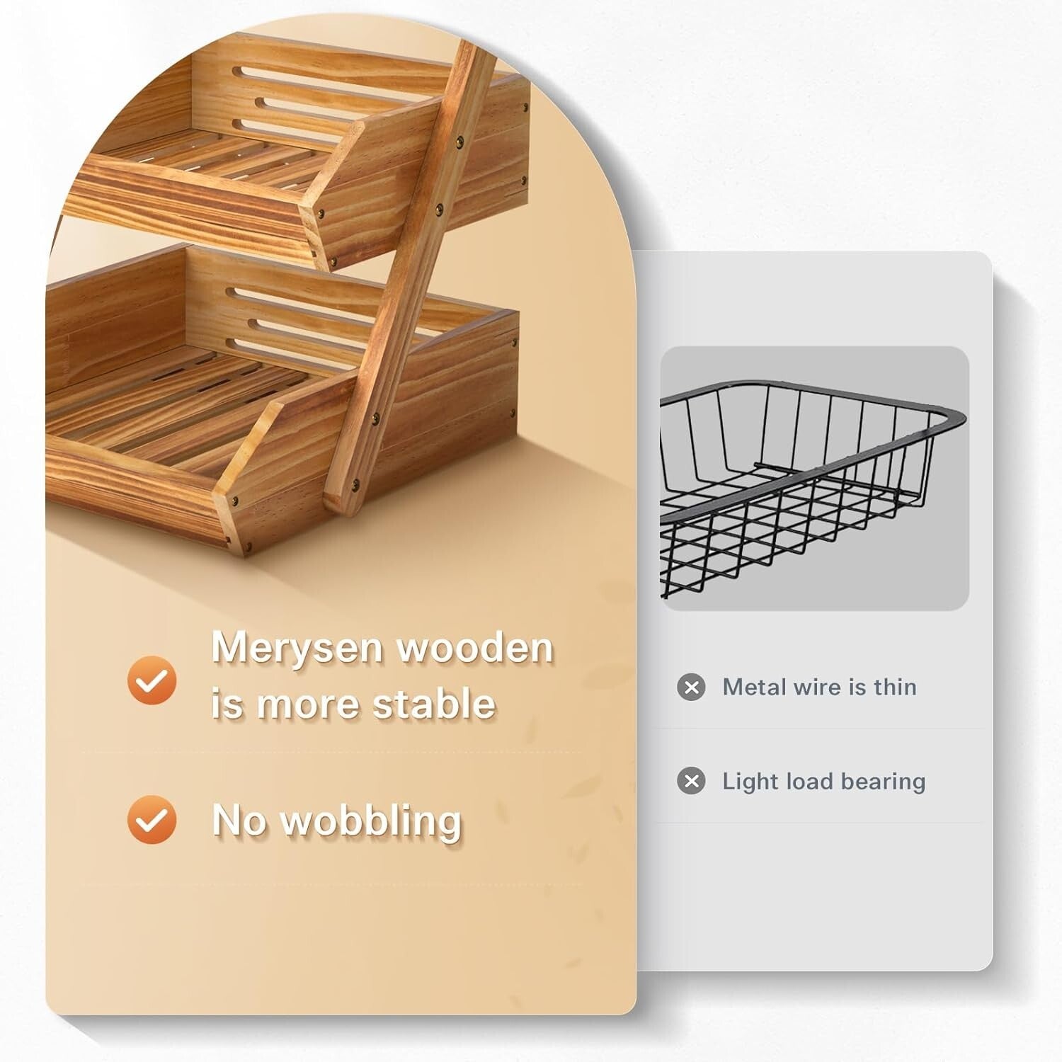 Ample Space 3 Tier Kitchen Fruit and Vegetable Storage Basket in Rustic Brown