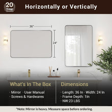 Load image into Gallery viewer, 24x36 Rectangular Chrome Wall Mirror with Rounded Corners - Modern Design