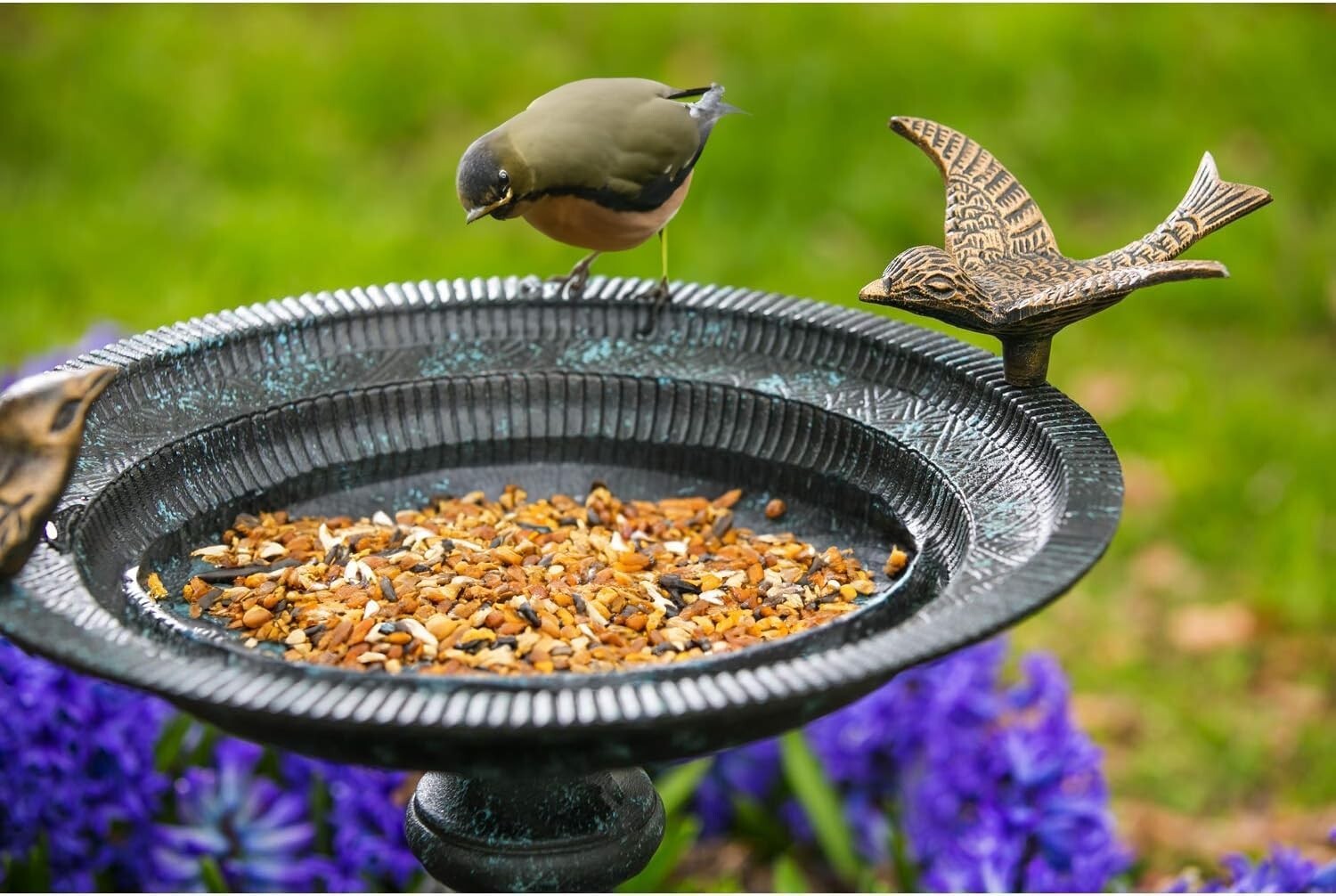 Quality Cast Iron Hummingbird Bath & Feeder - Safe & Elegant Outdoor Decor