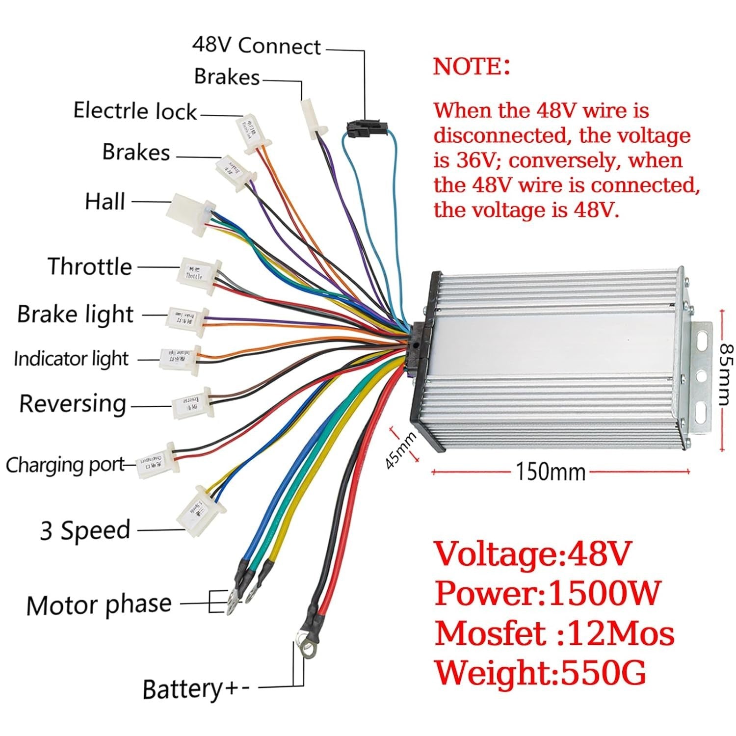 48V 1000W Electric Brushless DC Motor Kit with Speed Controller and Display
