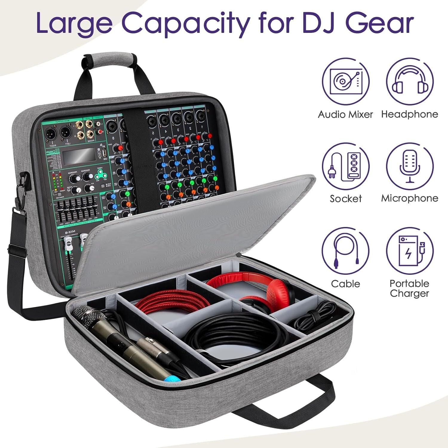 15.5" DJ Mixer Case - Padded, Spacious, Customizable Storage for Audio Gear