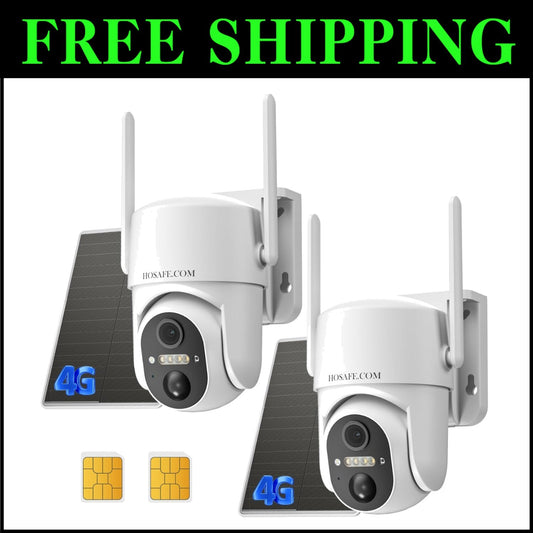 Wireless 2K HD Solar Security Camera with Remote Control & Night Vision - 2 Pack