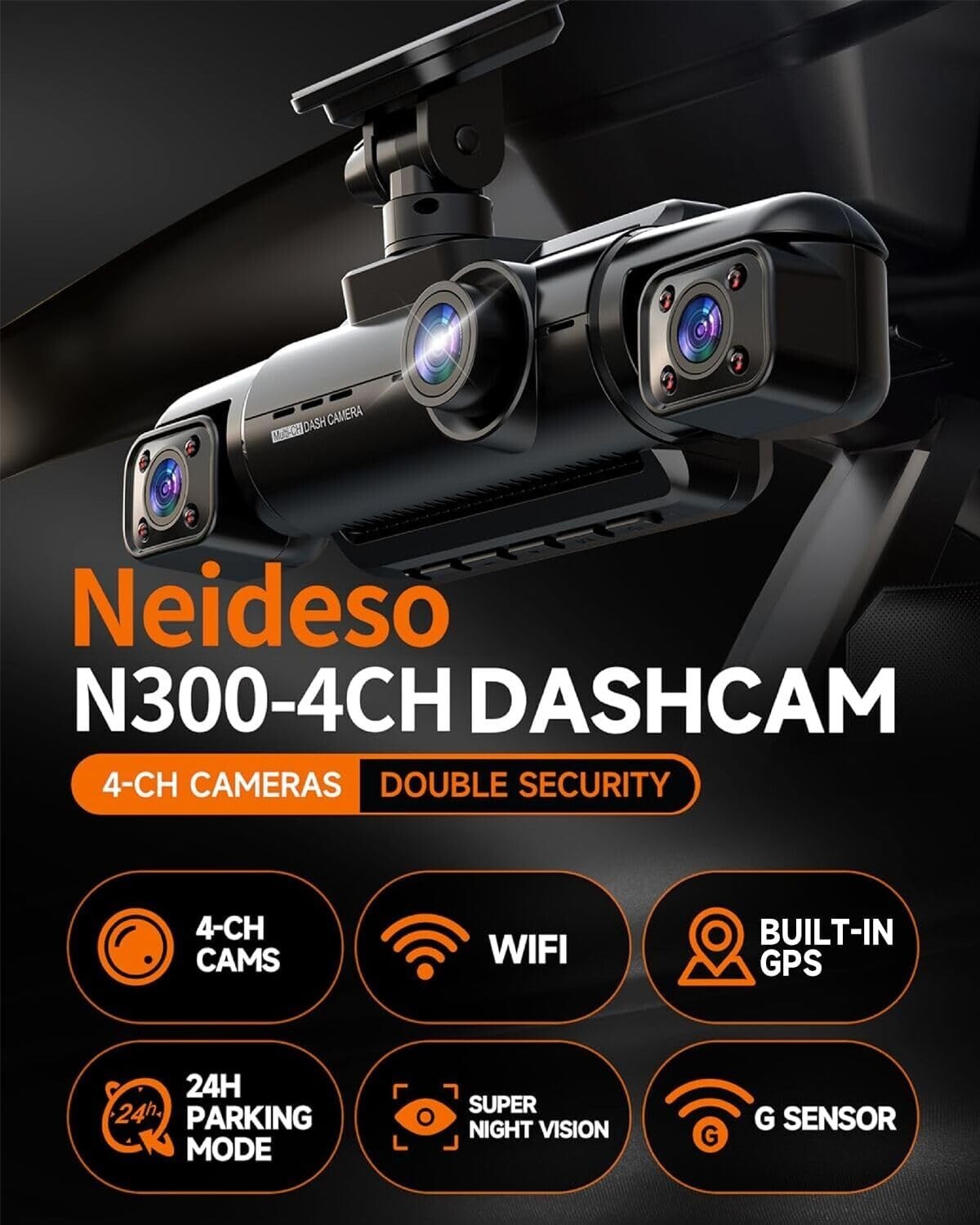 Wi-Fi Connected 360° Dash Cam with Voice Control & 24-Hour Parking Surveillance