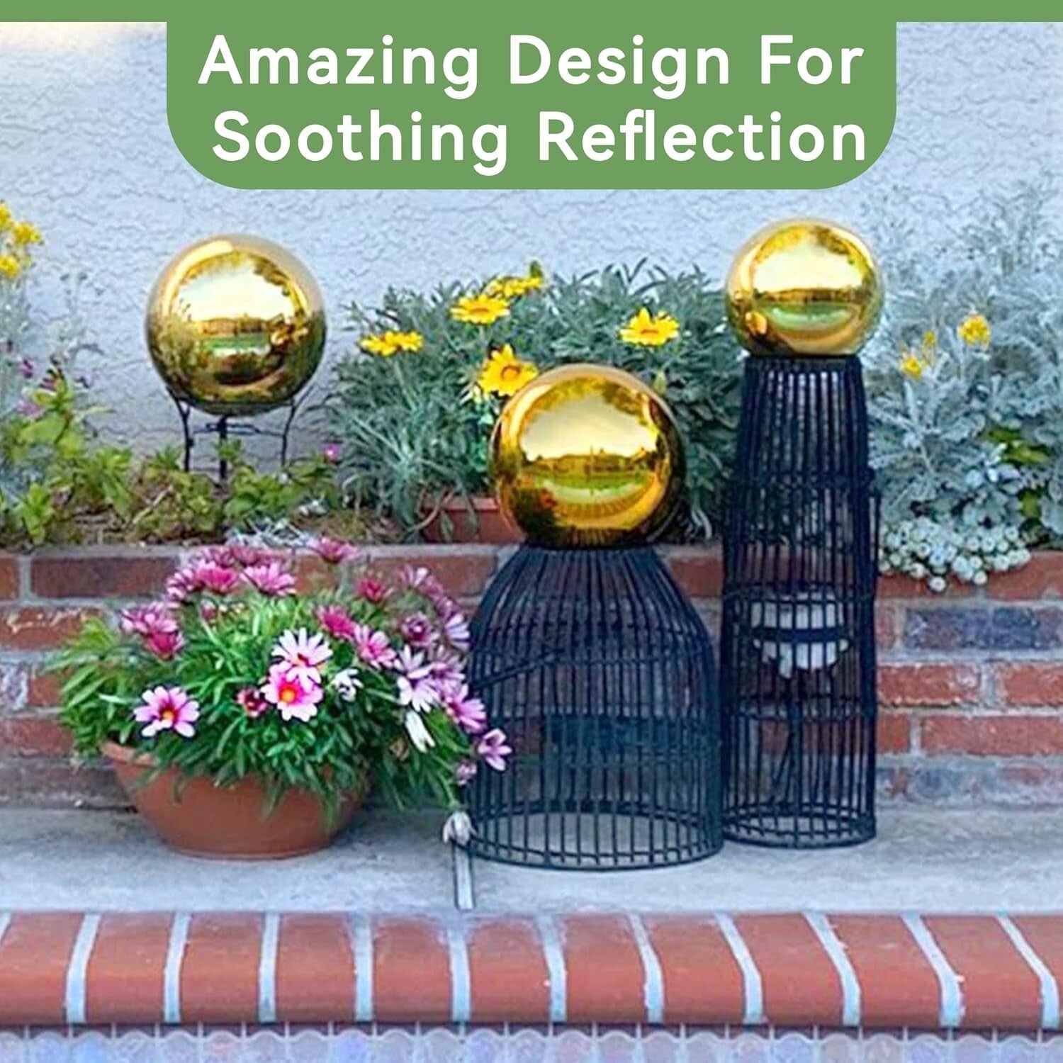 Captivating 10” Shiny Gold Mirror Ball - Reflective Stainless Steel for Gardens