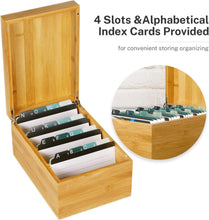 Load image into Gallery viewer, Spacious 4x6 Bamboo Index Card Box with Dividers - Organize 600 Cards Stylishly