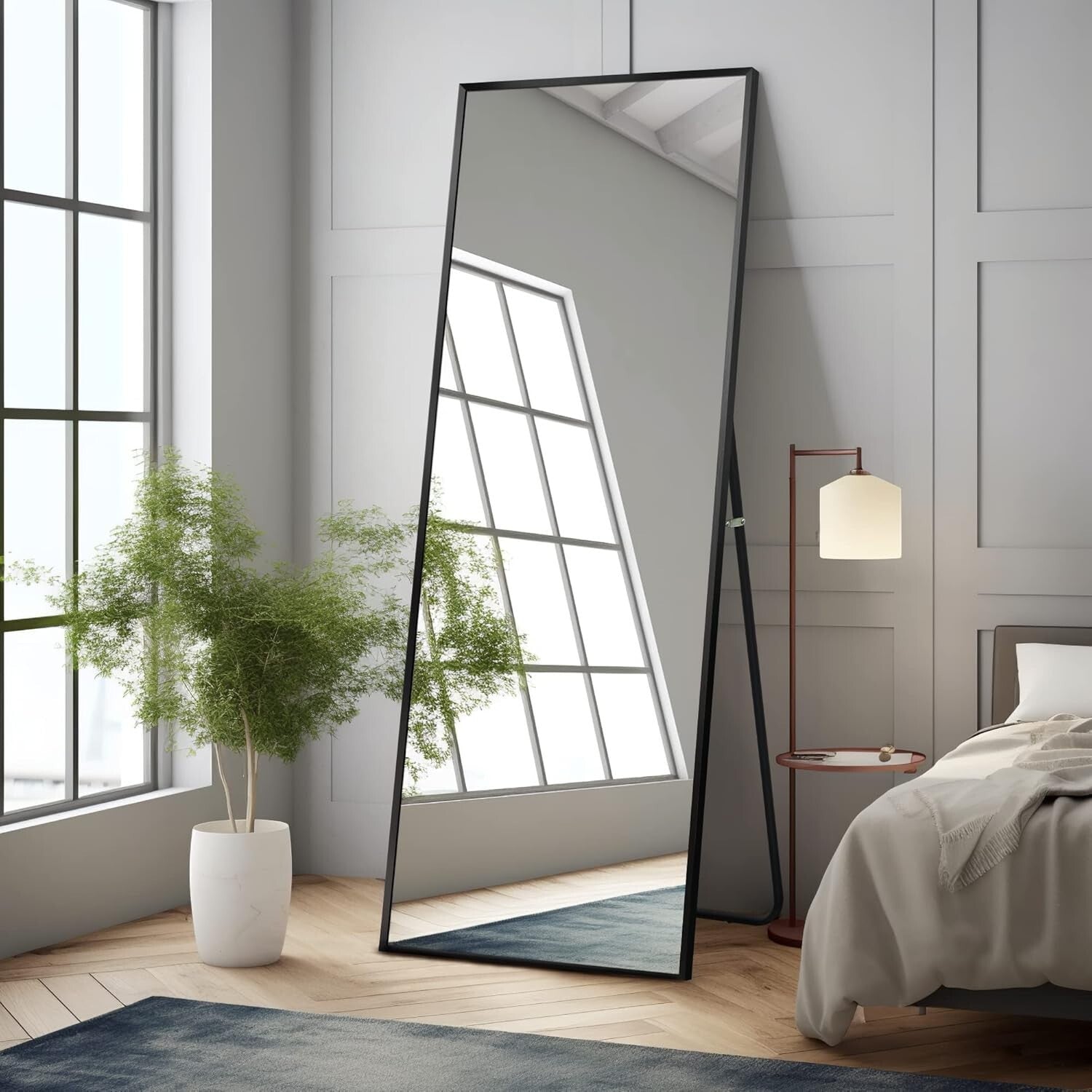Versatile 64"x21" Full-Length Mirror - Leaning or Wall-Mounted Aluminum Beauty