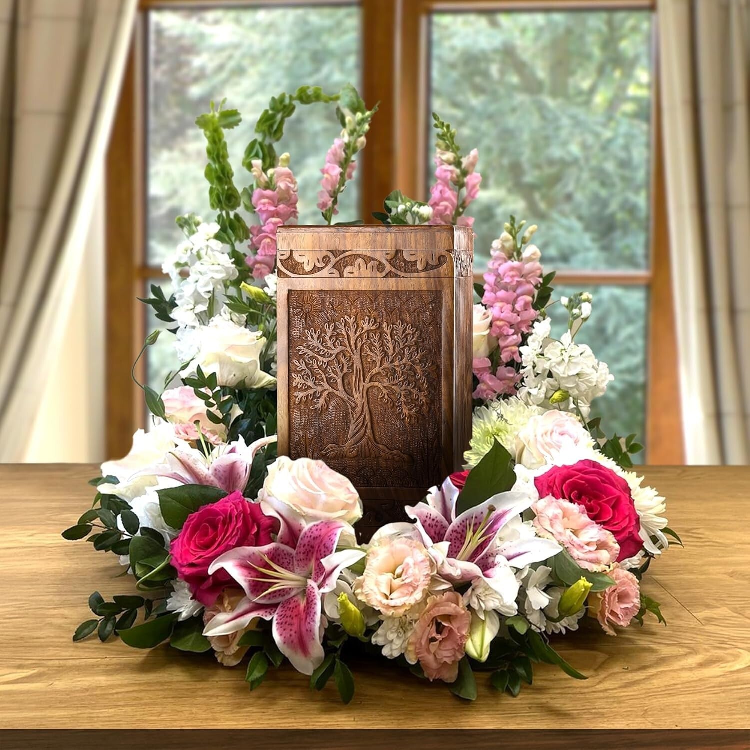 Rosewood Cremation Urn for Adult Ashes, 250 Cu In Capacity - Beautiful Tribute