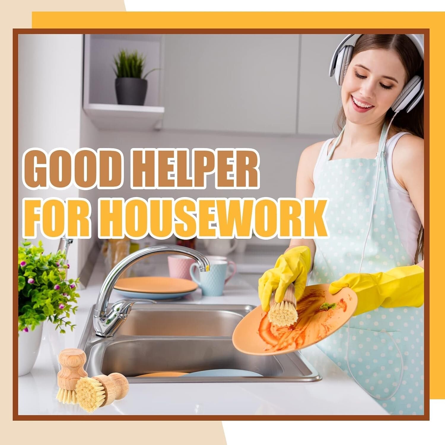 40-Pack Eco-Friendly Bamboo Dish Scrub Brushes with Sisal Bristles - Non-Scratch