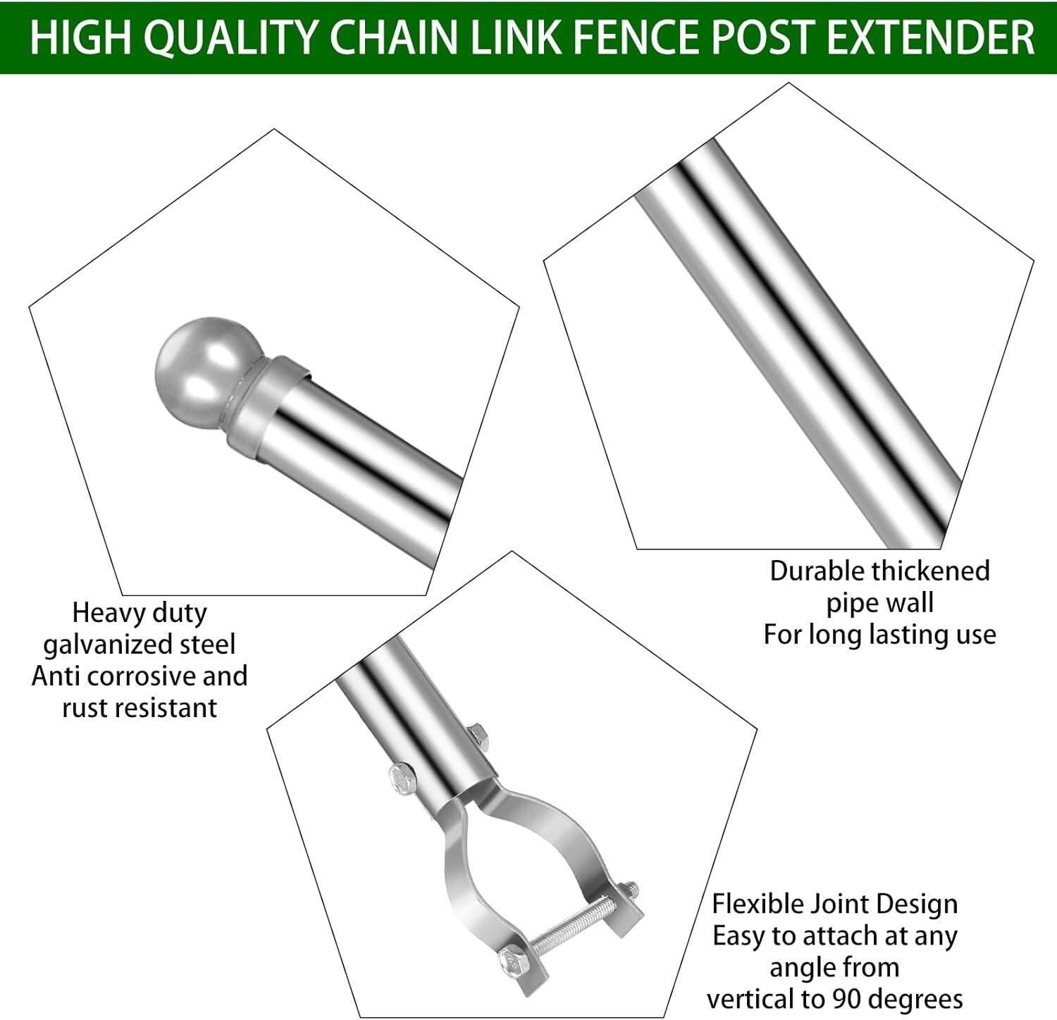 Durable 20" Chain Link Fence Post Extender Set - 9 Pcs in Galvanized Steel