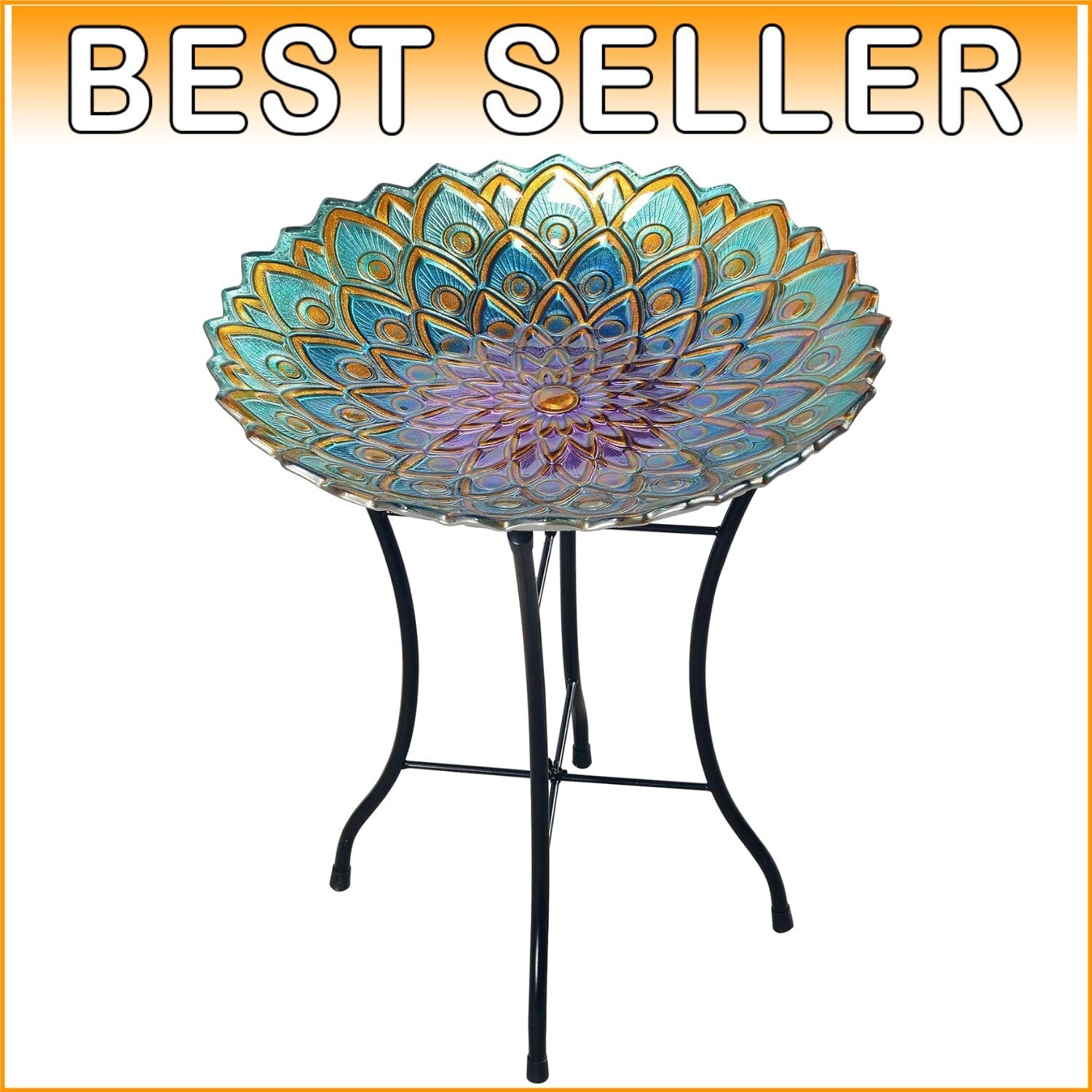 Elegant Bird Bath with Foldable Stand - 21" Handpainted Mosaic in Blue & Purple