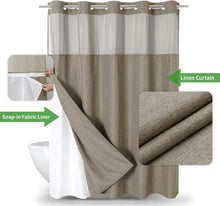 Load image into Gallery viewer, No Hooks Linen Shower Curtain with Snap-in Liner for Effortless Shower Styling