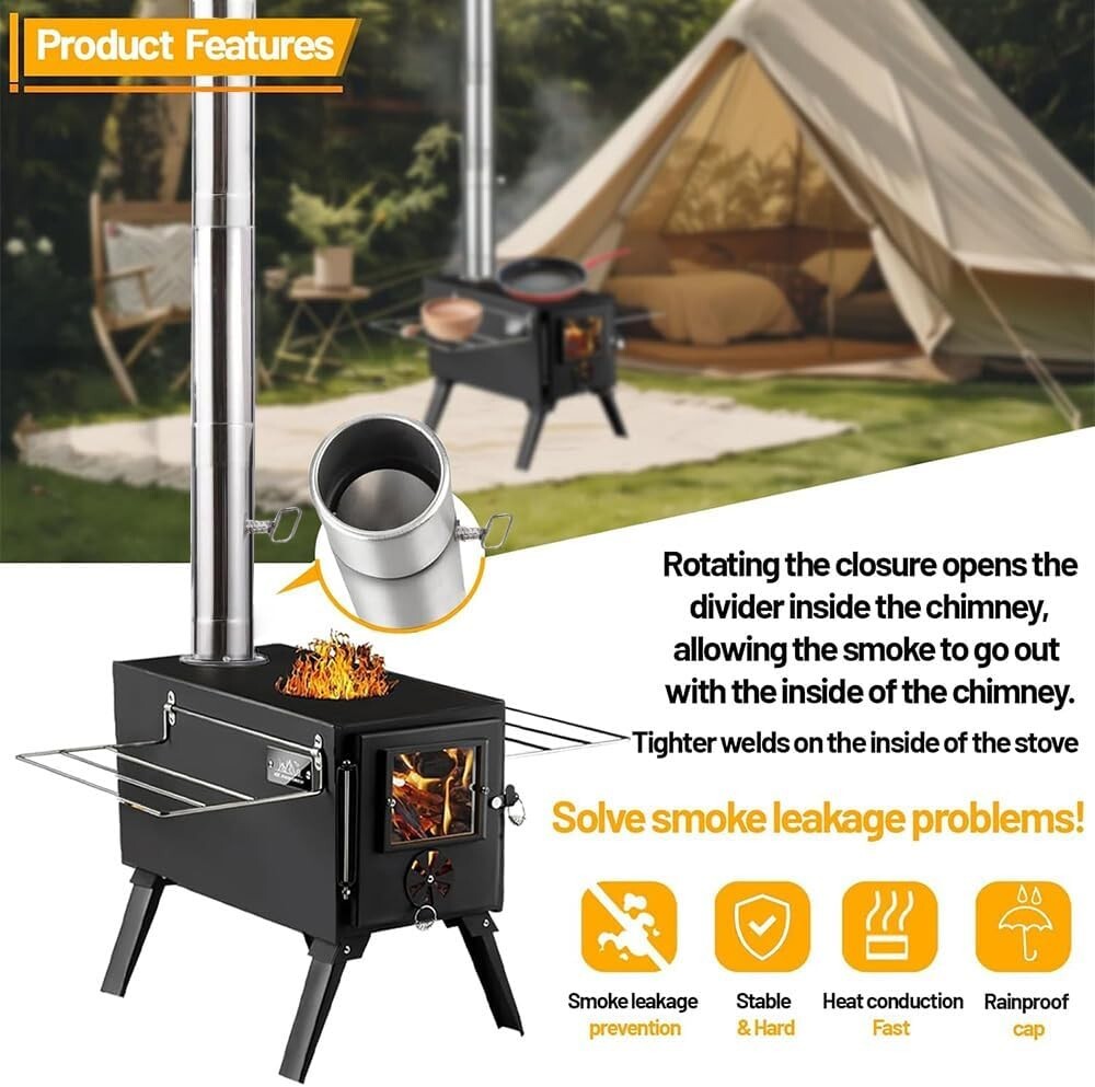 Durable Cast Iron Camping Wood Stove with Included Accessories for Winter Fun