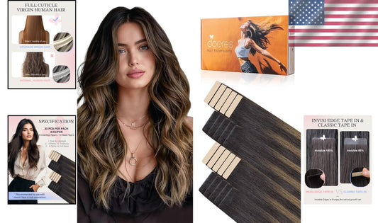 Luxury Human Hair Tape-In Extensions: 18 Inch, Dark to Chestnut, Hypoallergenic