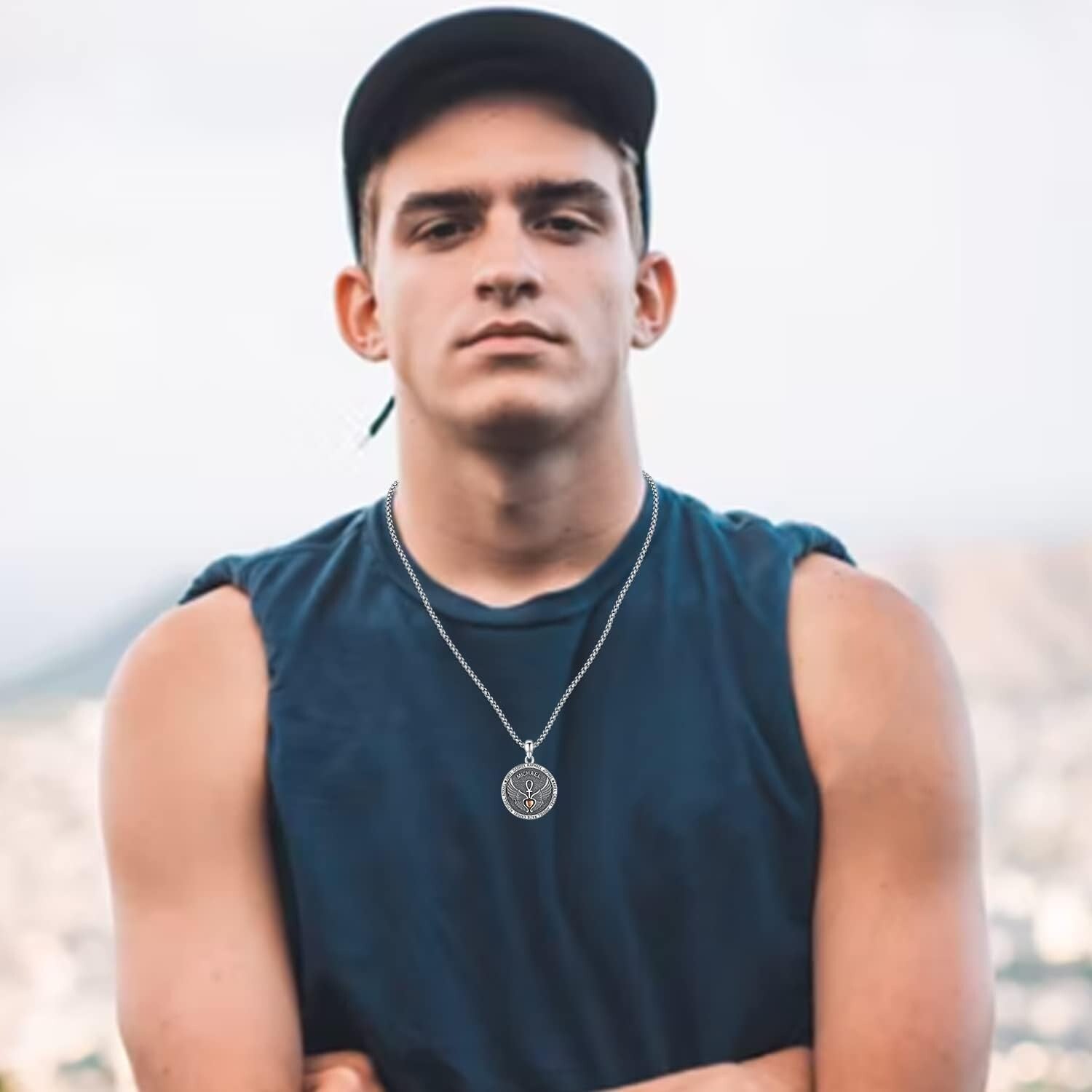 Saint Michael Engraved Silver Pendant Necklace for Protection - Adjustable Chain