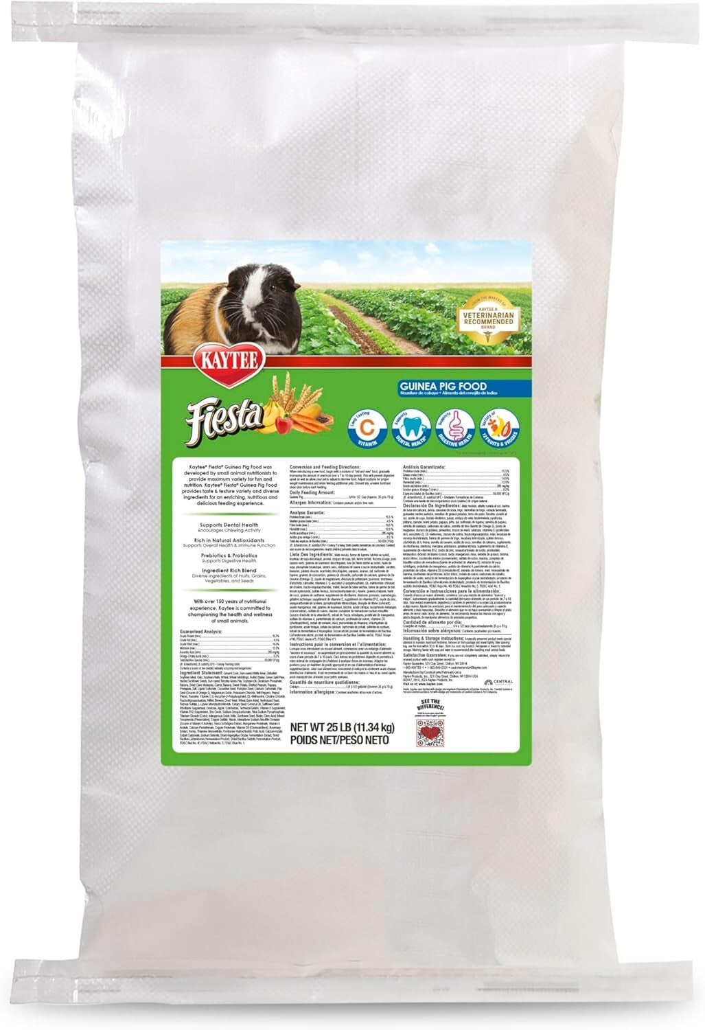 Fiesta Guinea Pig Food, Nutrient-Rich 25 lbs Blend for Dental Health & Digestion