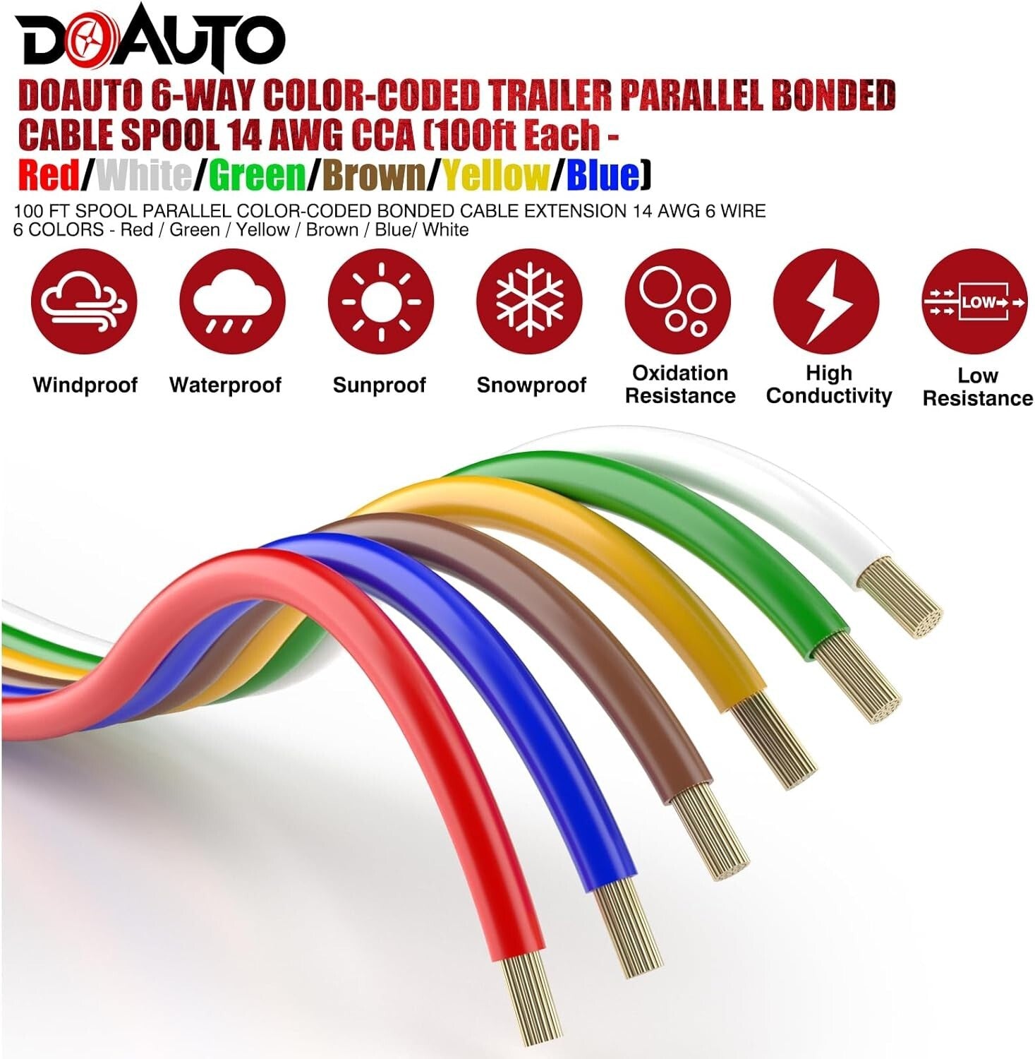 60V Thermoplastic 14 AWG 100FT Trailer Wiring Harness - Ideal for RV and Boating