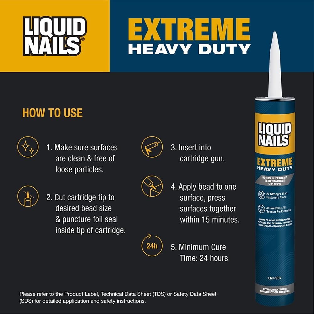 Extreme Heavy-Duty Latex Construction Adhesive, Low VOC - 10 oz, 12 Pack