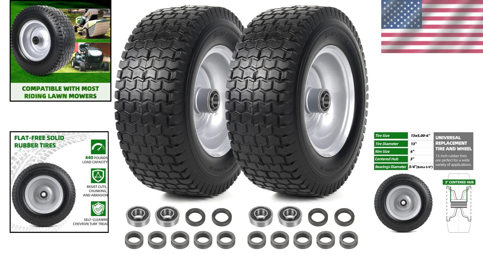 13x5.00-6 Lawn Mower Tires - Reliable Flat-Free Wheel Assemblies for All Terrain