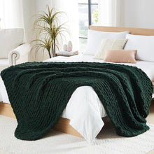 Load image into Gallery viewer, Handmade Olive Green Chunky Knit Throw Blanket - Decorative &amp; Cozy 50x60