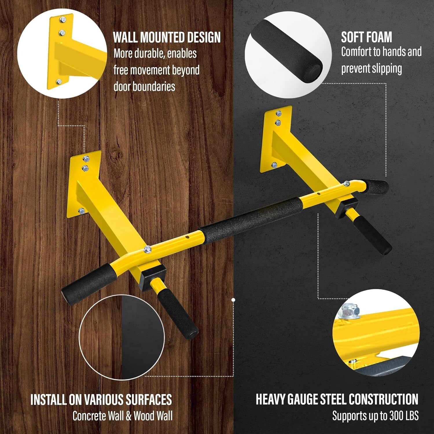 Multifunctional Wall Mounted Pull Up Bar for Home Gym - Easy Installation