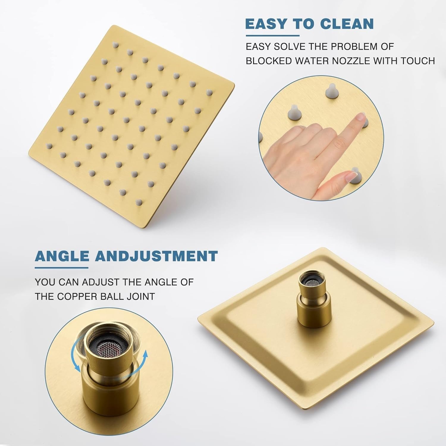 Brushed Gold Shower Faucet Set - Rain Shower Head, Valve & Trim Included