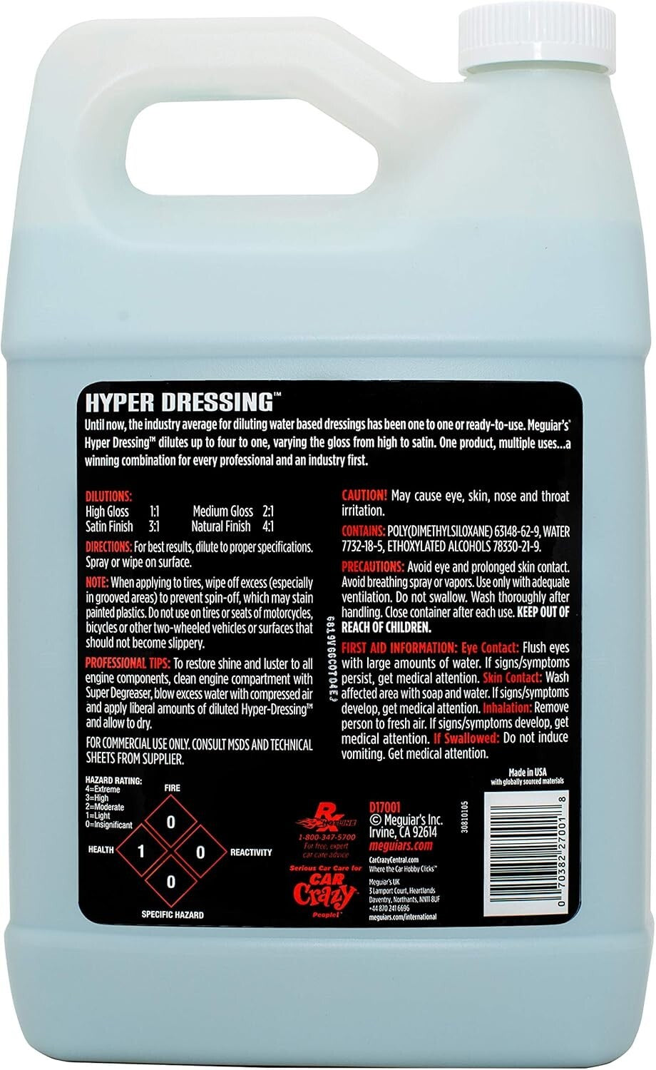 Hyper Dressing 1 Gallon - Advanced Shine for Interior and Exterior Car Surfaces