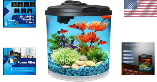 Compact 2-Gallon Tropical Fish Tank with LED Lighting & Efficient Filter