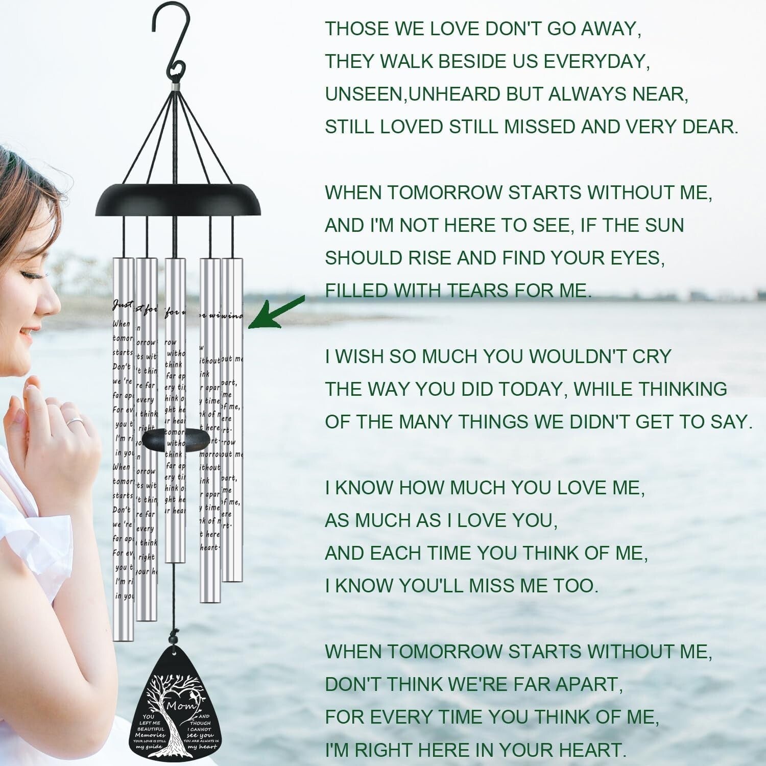 Aluminum Sympathy Wind Chimes with Soothing Notes - Thoughtful Memorial Gift