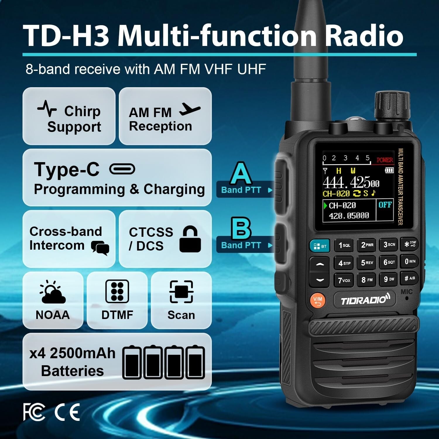 Durable Multi-Band Radio with TFT Color Screen, Includes Extensive Accessories