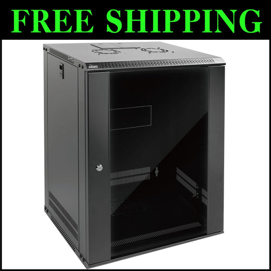 Efficient 15U Network Cabinet with Lockable Glass Panels & Easy Cable Management