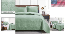 Load image into Gallery viewer, Elegant King Size Quilt Set - 3-Piece Sage Bedspread with Modern Coin Pattern