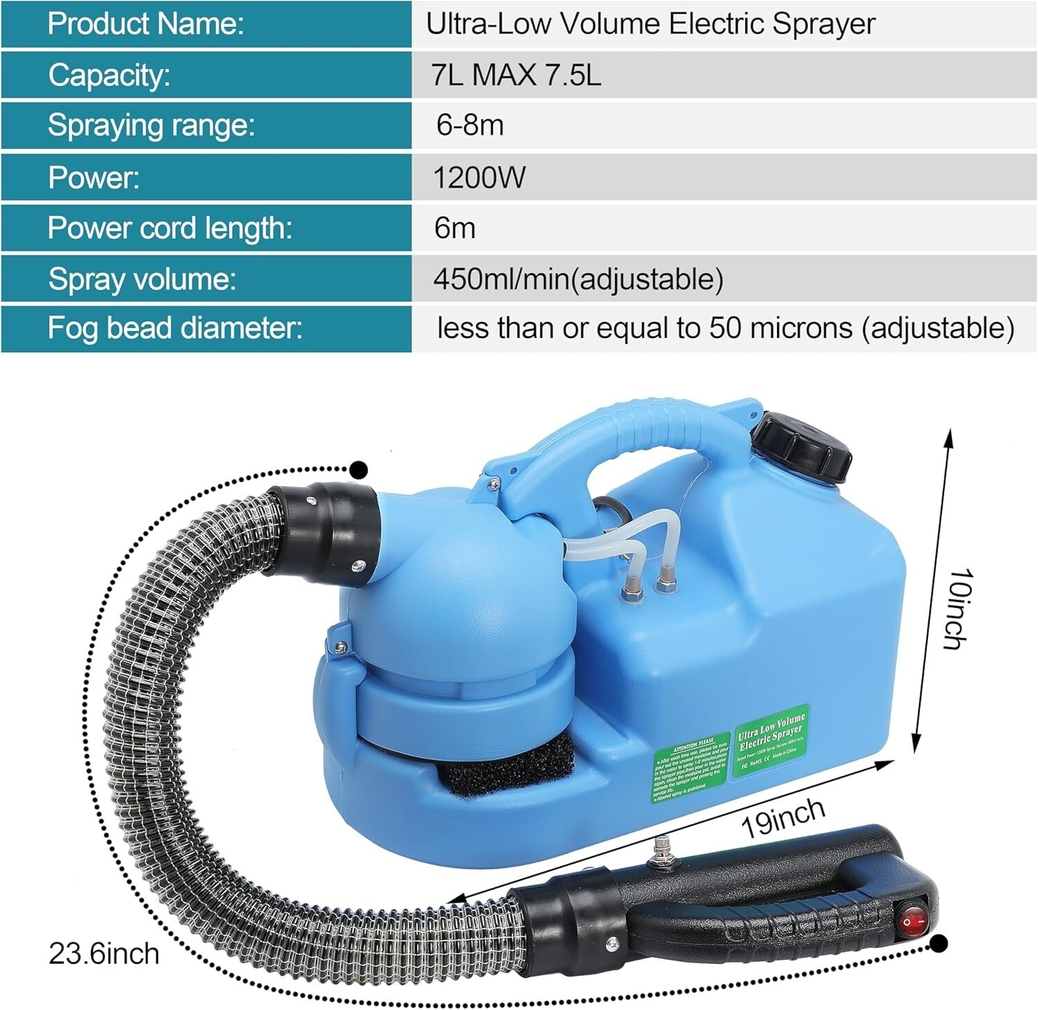 Adjustable Grit Electric ULV Sprayer - Ideal for Homes, Farms & Schools