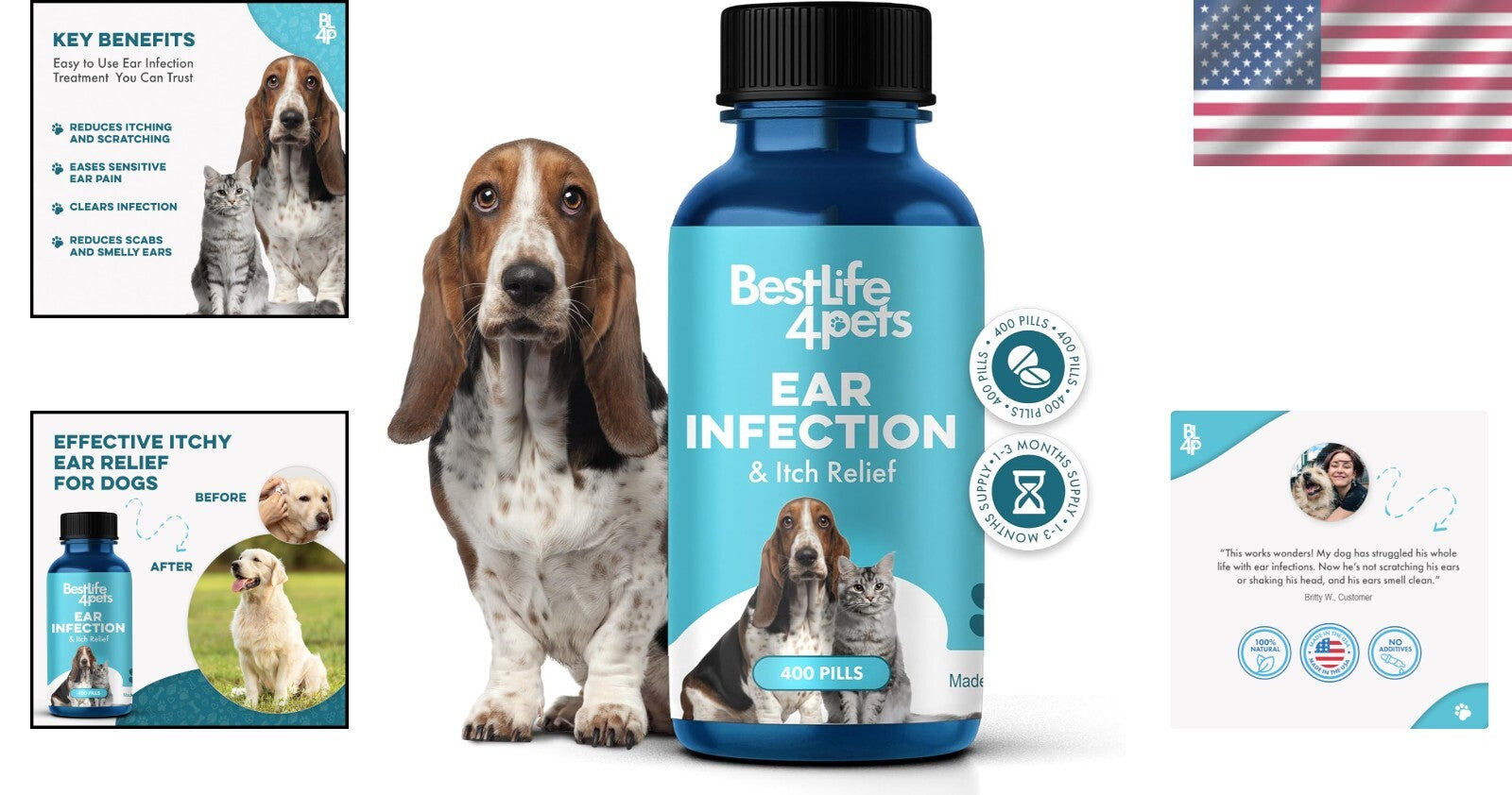 Comprehensive Ear Infection Cure for Pets - 100% Natural Ingredients, 400 Pills