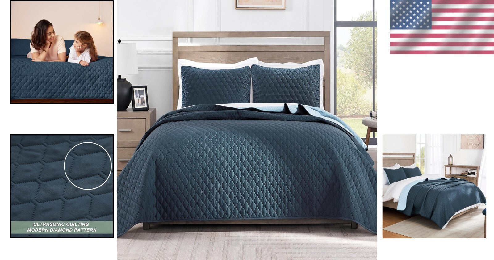 Elegant California King Quilt Set - Geometric Pattern with Pillow Shams Included