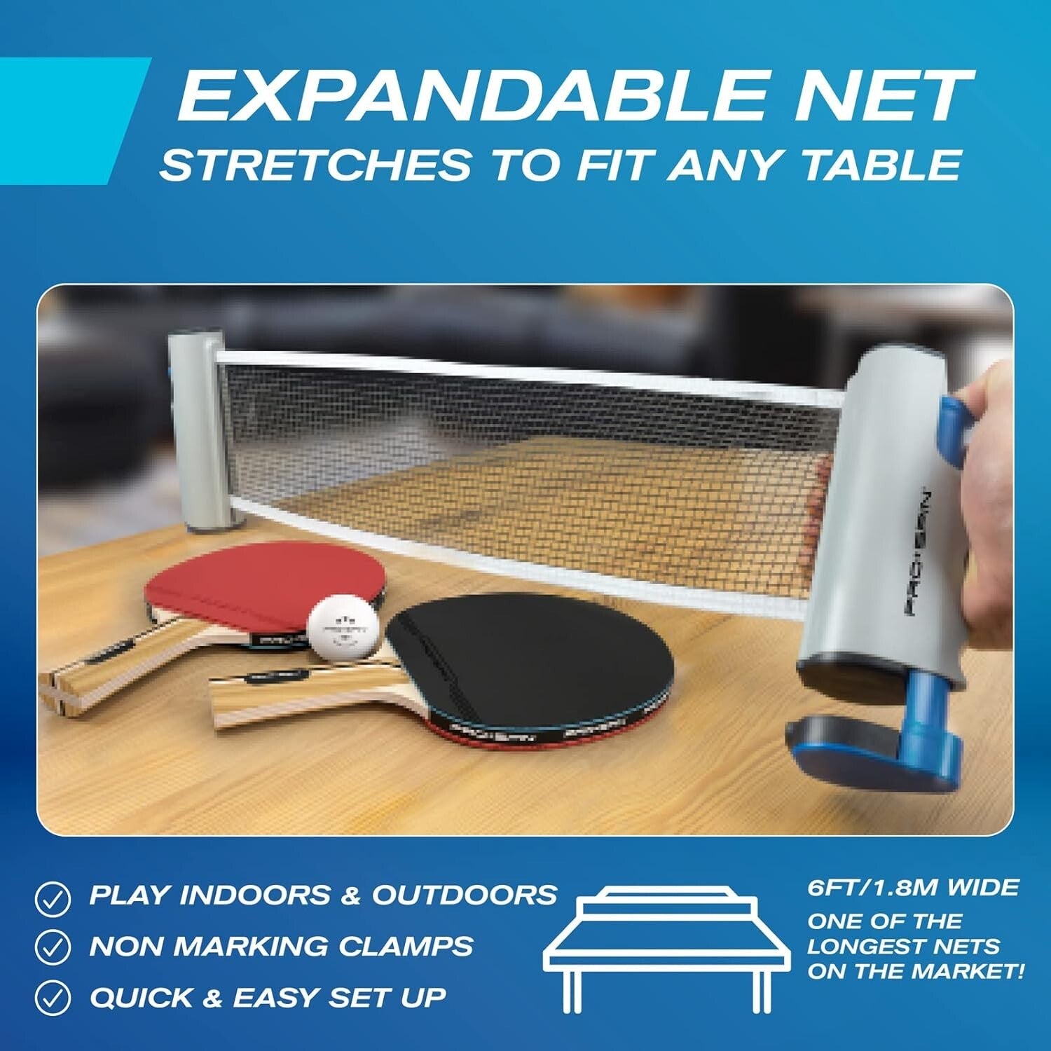 Portable All-in-One Ping Pong Set with Retractable Net - Perfect for Any Table