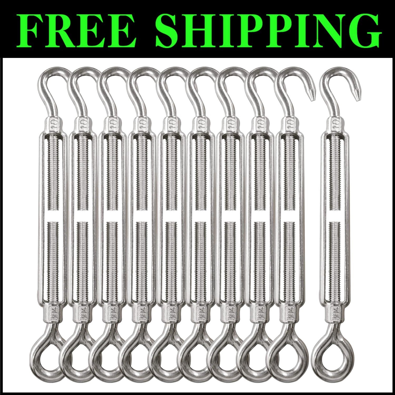 Durable 304 Stainless Steel Turnbuckles M10 - Heavy Duty Tensioners for Cables